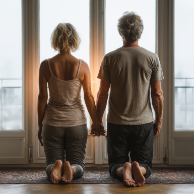 Літня жінка практикує йогу в спокійній атмосфері