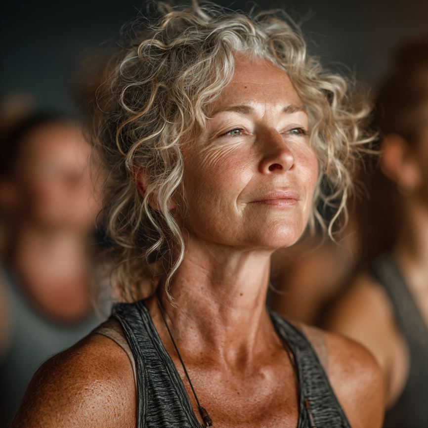 Спокійне заняття йогою для літніх людей в затишній атмосфері